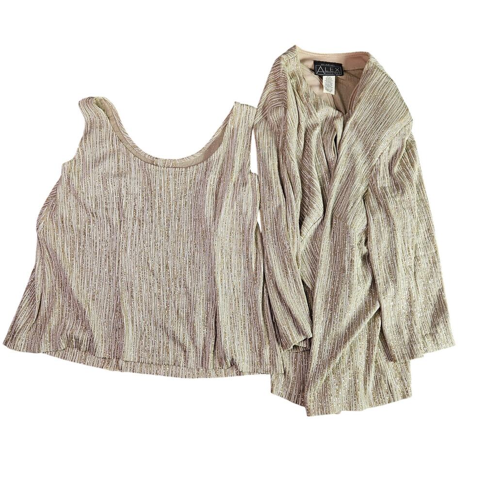 Vintage Alex Evenings Metallic Gold Silver Shimmer Jacket Top Size Large - Picture 3 of 6